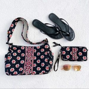 Vera Bradley Black Shoulder Purse Wristlet Bag Set